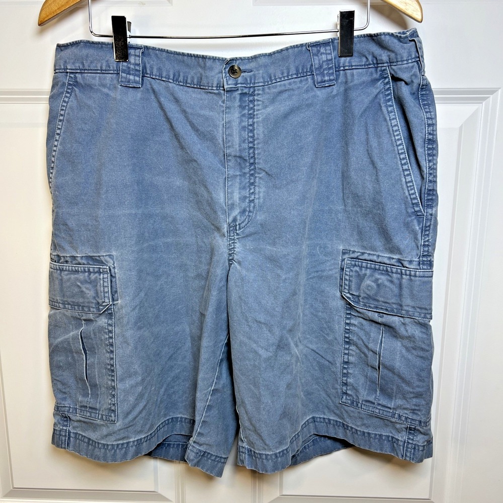 LL Bean Cargo Shorts Men 36x9 Cotton Cargo Blue 256501  Pockets Hiking Camp EUC
